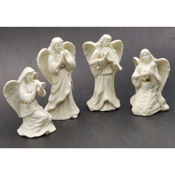 Lenox Porcelain Angels Set of 4 Musical & Praying Figurines White w/ Gold Accent - Picture 3 of 15